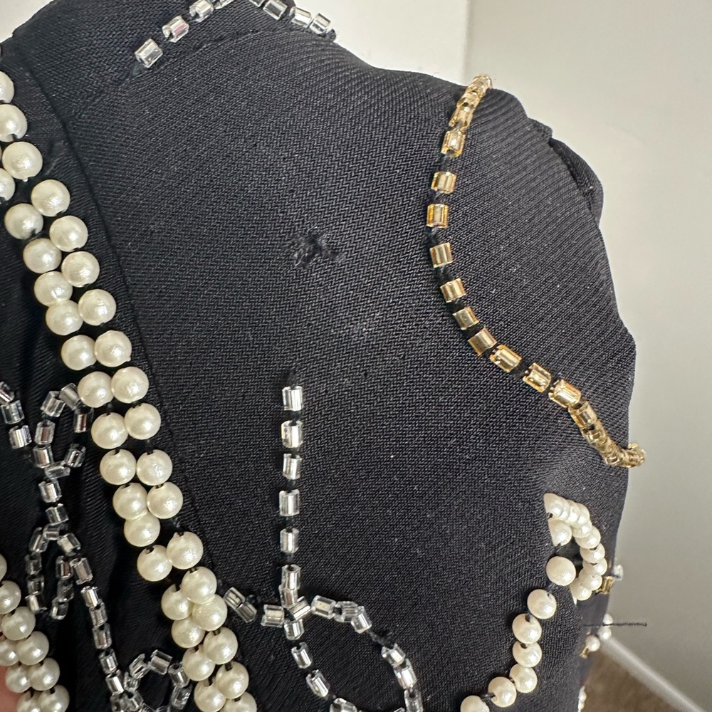 LoveShackFancy Norima Black Beaded Heart Crop Cardigan Jacket - Picture 16 of 16